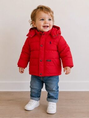 Polo Ralph Lauren Baby Down Puffer Jacket 18 Months Red Toddler Winter Coat
